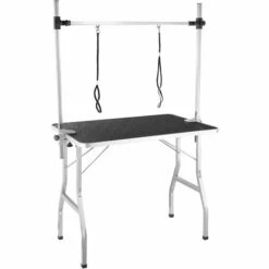 TECTAKE Table De Toilettage Pliante Avec Double Sangle Et Surface De Travail Antidérapante - Noir/gris