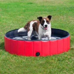 OOBEST Piscine Pour Chien Pliable 120 X 30 Cm Baignoire Bassin Baignade Portable Bain Animal Extérieur Intérieur Antidérapant Rouge