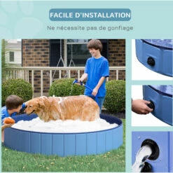 PawHut Piscine Pour Chien Bassin PVC Pliable Anti-glissant Facile à Nettoyer Diamètre 160 Cm Hauteur 30 Cm Bleu - Bleu -Toilletage et hygiène du chien Soldes 25009381 4