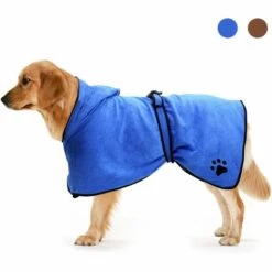 BARES Peignoir Pour Chien Avec Capuchon à Cordon Ajustable, Peignoir En Microfibre Super Absorbant, Séchage Rapide Pour Une Fourrure Sèche (Bleu, L)