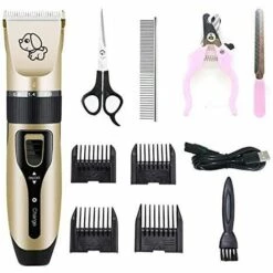 BEARSU Tondeuse Chien Chat, Coupe-Ongles Du Chien, Tondeuse Animaux, [USB Plug] Toilettage Professionnel Animal Silencieux Rechargeable Sans Fil Détachable, 4 Peignes De Direction Et 4 Outils Extra (Or)