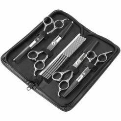 BEARSU 5PCS Kit De Toilettage Ciseaux En Acier Inoxydable Avec Poche Peigne, Chiffon De Nettoyage Pour Chiens, Chats, Et Les Animaux De Compagnie Pour Corps, Visage, Oreilles, Museau, Durable, Sûr