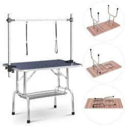 WYCTIN Hofuton Table De Toilettage Réglable De Chiens Avec 2 Boucles Et Panier Animaux 90*76*60cm