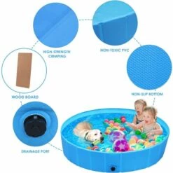 MVPOWER Piscine Chien Grand, Baignoire Bassine 120 Cm Pliable PVC, Avec Brosse, Antidérapant Facile à Nettoyer, Pour Chien/Chat Animal Extérieur Ou Intérieur (120*30 Cm )Bleu -Toilletage et hygiène du chien Soldes 31020073 3