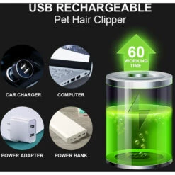HAPPYSHOPPING HK-275 Pet Chat Et Chien 6,5 W Pied Poussoir USB Charge Lame Fixe En Acier Inoxydable + Activite En Ceramique La Lame Est Livree Avec Une Batterie Integree Et Livree Avec Du Lubrifiant -Toilletage et hygiène du chien Soldes 32002725 5