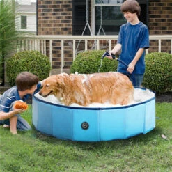 SKECTEN Piscine Pour Chien Pliable 120 X 30 Cm Baignoire Bassin Baignade Portable Bain Animal Extérieur Intérieur Antidérapant Bleu