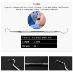 DEVENIRRICHE Ensemble De Soins Dentaires De 4, Détartreur En Acier Inoxydable, Instrument De Dentiste, Sonde De Nettoyage De Plaque, Ensemble Dentaire, Sonde Dentaire, Détartreur, Miroir Buccal -Toilletage et hygiène du chien Soldes 33634917 4