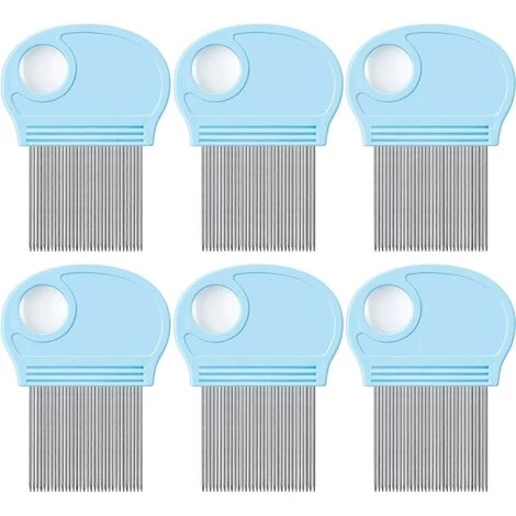 BEARSU Peigne à Cheveux Pour Enlever Les Lentes De 6 Pièces Avec Loupe, Outil De Dents En Métal Fin Pour Chiens, Chats, Toilettage Et élimination Des Flocons De Pellicules/œufs De Poux (bleu Ciel) 1 BEARSU Peigne à Cheveux Pour Enlever Les Lentes De 6 Pièces Avec Loupe, Outil De Dents En Métal Fin Pour Chiens, Chats, Toilettage Et élimination Des Flocons De Pellicules/œufs De Poux (bleu Ciel)