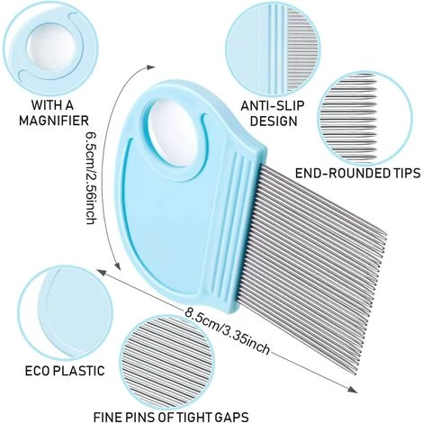 BEARSU Peigne à Cheveux Pour Enlever Les Lentes De 6 Pièces Avec Loupe, Outil De Dents En Métal Fin Pour Chiens, Chats, Toilettage Et élimination Des Flocons De Pellicules/œufs De Poux (bleu Ciel) 2 BEARSU Peigne à Cheveux Pour Enlever Les Lentes De 6 Pièces Avec Loupe, Outil De Dents En Métal Fin Pour Chiens, Chats, Toilettage Et élimination Des Flocons De Pellicules/œufs De Poux (bleu Ciel) – Image 2