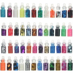 ASUPERMALL 48 Bouteilles De Paillettes D'Ongles 3D Ensemble De Flocons De Paillettes D'Ongles En Acrylique Autocollants De Paillettes D'Eclat D'Ongles Pour Decoration D'Art D'Ongle De Noel Couleurs Et Formes Melangees,Multicolore