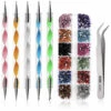 ASUPERMALL Nail Art Design Kit 12 Couleurs Cristaux Nail Art Strass Avec Pick Up Brucelles Acier Inoxydable & Strass Picker Nail Dotting Pen Ensemble De 3 Outils A Ongles, Multicolore