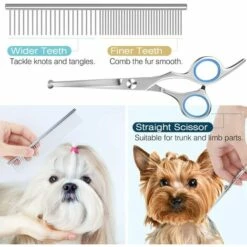 BETTERLIFE Ciseaux De Toilettage Pour Chien, Ensemble De 5 Outils De Toilettage En Acier Inoxydable Enduit De Titane Pour Animaux De Compagnie, Cisaille à Effiler/Droite/Incurvé Et Peigne, Bleu -Toilletage et hygiène du chien Soldes 37085476 5
