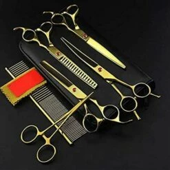THSINDE Ciseaux Professionnels Pour Chiens De 7 Pouces, Ensemble De Ciseaux De Toilettage Pour Animaux De Compagnie, Outils De Modélisation Pour Chiots Et Chats, éclaircissant Et Pliant, Or
