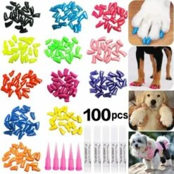 LANGRAY 100 Pcs Chien Nail Caps Soft Claw Couvre Ongles Caps Pour Pet Chien Chiot Puppy Paws Home Kit, 5 Sortes Aléatoire S Nombre