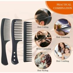 ILOVEMILAN Ensemble De 3 Peigne à Cheveux En Fibre De Carbone, Peigne à Dents Fines Et Larges, Peigne Démêlant à Dents Larges Et Peigne Antistatique Résistant à La Chaleur Pour Salon Home -Toilletage et hygiène du chien Soldes 38997566 4