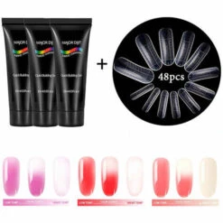 ASUPERMALL Gel De Construction Rapide 3 Couleurs Changement De Couleur Thermique + 48 Pieces Ensemble D'Extension D'Ongles De Moules A Ongles, 1 Ensemble