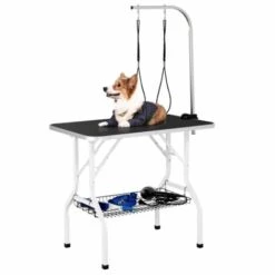 Yaheetech Table De Toilettage Pour Chien/Chat/Animaux De Companie Pliante Avec Potence Réglable 2 Sangles Une Panier De Rangement Et Surface Travail Plus Large Antidérapente Capacité 100kg