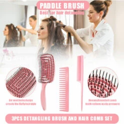 ASUPERMALL 3 Pieces Ensemble De Peignes De Brosse A Cheveux Demelant Brosse A Palettes Et Peigne A Cheveux Kit De Coiffure Pour Longs Epais Minces Droites Boucles Humides Secs Hommes Femmes Cheveux | Quatre Couleurs En Option, Rose -Toilletage et hygiène du chien Soldes 41172638 4