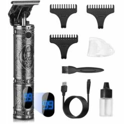 HAPPYSHOPPING Resuxi Tondeuse Electrique LCD Affichage Numerique Tondeuse A Cheveux A La Maison Retro Tete D'huile Rasoir A Cheveux USB Rechargeable Menage DIY Machine De Coupe De Cheveux,modele:Gris