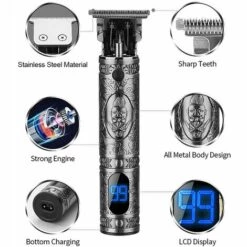 HAPPYSHOPPING Resuxi Tondeuse Electrique LCD Affichage Numerique Tondeuse A Cheveux A La Maison Retro Tete D'huile Rasoir A Cheveux USB Rechargeable Menage DIY Machine De Coupe De Cheveux,modele:Gris -Toilletage et hygiène du chien Soldes 43440346 3