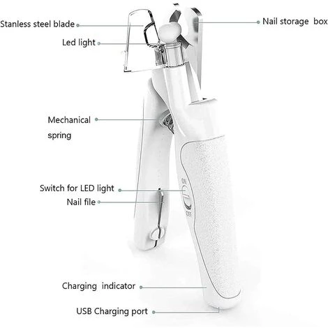 TANABATA Coupe Ongle Chien Chats Avec Lumière LED Rechargeable USB,Lime à Griffes Cachée Et Verrou De Sécurité Outil De Toilettage Sûr Pour Chiens, Chats Et Autres Animaux De Compagnie - Blanc 3 TANABATA Coupe Ongle Chien Chats Avec Lumière LED Rechargeable USB,Lime à Griffes Cachée Et Verrou De Sécurité Outil De Toilettage Sûr Pour Chiens, Chats Et Autres Animaux De Compagnie - Blanc – Image 3