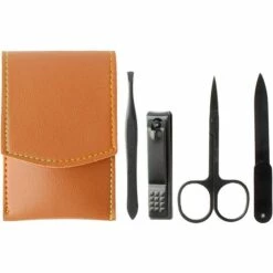 ALMI Coupe-ongles Pour Hommes Coupe-ongles En Acier Inoxydable Kit Pédicure De Voyage Coupe-ongles Lime à Ongles Pincettes Pointues Ciseaux De Manucure Avec étui En Cuir Portable Ensemble De 4