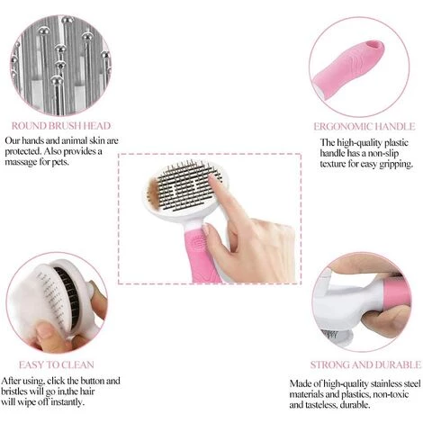 LITZEE Brosse De Toilettage De Chien, Brosse Chat Poil Long, Brosse Chiens Et Chats Autonettoyante, Avec Enlèvement Des Poils En Un Clic, Pour Chiens Et Chats De Petite, Moyenne Et Grande (Rose) 3 LITZEE Brosse De Toilettage De Chien, Brosse Chat Poil Long, Brosse Chiens Et Chats Autonettoyante, Avec Enlèvement Des Poils En Un Clic, Pour Chiens Et Chats De Petite, Moyenne Et Grande (Rose) – Image 3