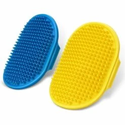 LITZEE Brosse De Toilettage Pour Chien - Brosse De Bain Pour Animal Domestique - Brosse De Bain Avec Poignée Réglable En Caoutchouc - Brosse De Douche Pour Chiens Et Chats à Poils Longs Et Courts(Bleu Et Jaune)