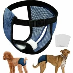 Kartokner Lot De 2 Culotte Pour Chien Femelle Culotte Chiennes Chaleurs Culottes Menstruelle Avec 6 Serviettes Hygiéniques,Noire&Bleu S
