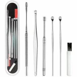 LIFCAUSAL 6 Pièces En Acier Inoxydable Spirale Ressort Oreille Choix Cuillère Cire Enlèvement Nettoyant Cueilleurs Ensemble Avec Boîte Soins De Santé Oreille Soins