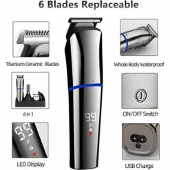 TANABATA Tondeuse Cheveux Tondeuse Barbe Pour Homme,Kit Tondeuses Faciales Corps Moustache Nez Multifonctionnele 6 En 1,Affichage LED,Rechargeable USB,Imperméable -Toilletage et hygiène du chien Soldes 54020946 5