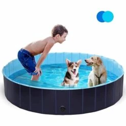 VIEWEE Piscine Pour Chiens 160×30 Cm, Piscine Pliable Pour Chiens Et Chats De Taille Moyenne Et Petite, 100% PVC Sûr Et Non Toxique, Antidérapant, Extérieur, Intérieur, Salle De Bain, Patio, Jardin