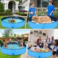 AIDUCHO Piscine Pliable Pour Chiens Animaux De Compagnie Et Enfants Baignoire Bassin De Baignade Pataugeoire Portable En PVC Antidérapant Tub De Chien Et Chat Piscine D’Enfant Et De Chien 32"x 8" -Toilletage et hygiène du chien Soldes 57583903 5