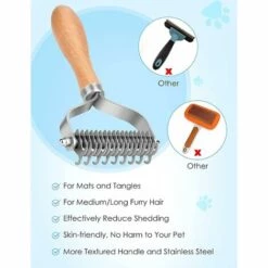 Fei Yu Brosse De Toilettage Pour Animaux De Compagnie, Râteau De Sous-poil à 2 Côtés Pour Chiens Et Chats, Peigne De Dématting Sûr Et Outil De Déshabillage Pour L'élimination Des Poils / Enchevêtrements Emmêlés, Réduit La Perte -Toilletage et hygiène du chien Soldes 58658662 3
