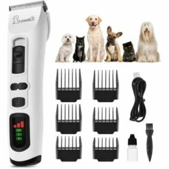 ENLENK Tondeuse Chien Professionnelle Avec Écran LCD, Tondeuse ChienPoil Long Épais, Tondeuse Pour Chien Chat Sans Fil, Kit Toilettage Chien, Lame Détachable Céramique 4,5h D’Utilisation