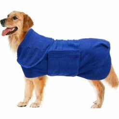 EINEMGELD Sac De Séchage Rapide Pour Chien Avec Velcro-Extensible Microfibre Super Absorbante Serviette De Bain Pour Animaux,Plusieurs Couleurs Peignoir-Bleu-XL