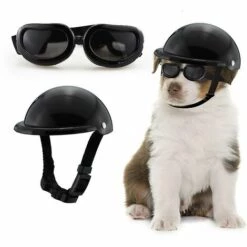 CADEAUX Chien Casque Lunettes Ensemble Casque Pour Animaux De Compagnie Lunettes De Soleil Chiens Réglable Chien Moto Sécurité Chapeau S