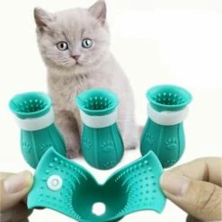 JOORRT 4 Bottes Anti-rayures Pour Pieds De Chat, Beauté En Silicone Et Couvre-pieds De Bain Doux, Chaussures De Protection Réglables Pour Griffes De Chat, Adaptées Au Bain à Domicile (bleu)