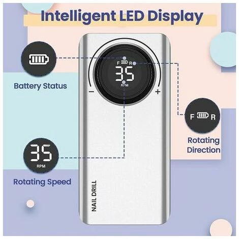 CLEGGFR Ponceuse Pour Ongles Professionnel Electrique Rechargeable 35000 Tours ,Affichage De LCD Puissante Silenceuse Pour Manucure Pédicure,Argent,LO-Ron 2 CLEGGFR Ponceuse Pour Ongles Professionnel Electrique Rechargeable 35000 Tours ,Affichage De LCD Puissante Silenceuse Pour Manucure Pédicure,Argent,LO-Ron – Image 2