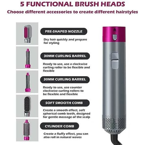 Sèche-cheveux électrique Sèche-cheveux 5 En 1 Bigoudi Lisseur Automatique Sèche-cheveux Brosse Dry & Ensemble De Fer à Friser HumideRose Red- Thsinde 4 Sèche-cheveux électrique Sèche-cheveux 5 En 1 Bigoudi Lisseur Automatique Sèche-cheveux Brosse Dry & Ensemble De Fer à Friser HumideRose Red- Thsinde – Image 4
