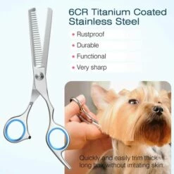 OSQI Ciseaux De Toilettage Pour Chiens, Ensemble D'outils De Toilettage Pour Animaux De Compagnie En Acier Inoxydable Revêtu De Titane 5 Pièces, Cisailles Et Peigne Amincissants/droits/courbés, Bleu -Toilletage et hygiène du chien Soldes 65505962 4