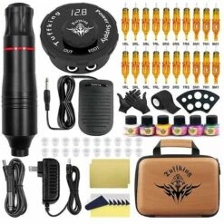 DONTODENT Kit De Machine à Tatouer Rotative Professionnelle Stylo à Tatouer Mitrailleuses Maquillage Permanent Avec Encres De Couleur Alimentation Cartouche Aiguilles Kit De Tatouage Noir