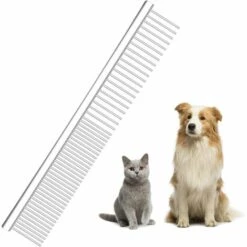 READCLY-2-en-1 Peigne De Toilettage Pour Chiens Chats, Peigne Professionnel Pour Animaux En Acier Inoxydable Avec Extrémités Arrondies Pour Un Toilettage En Toute Sécurité(17 X 2.9cm)